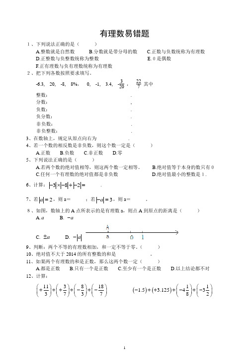 人教版初一上有理数易错题总结