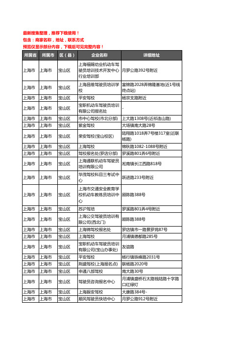 新版上海市上海市宝山区驾校培训企业公司商家户名录单联系方式地址大全192家