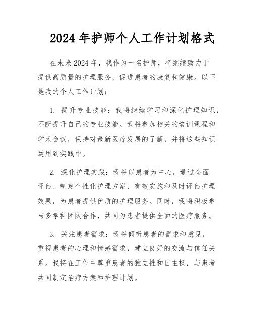 2024年护师个人工作计划格式