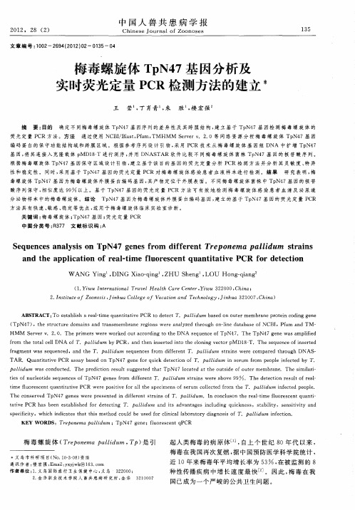 梅毒螺旋体TpN47基因分析及实时荧光定量PCR检测方法的建立