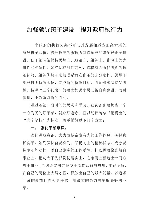 加强领导班子建设  提升政府执行力