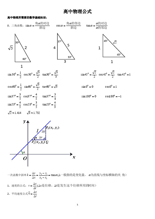 人教版高中物理公式汇总(必修1、必修2、选修3-5第一章部分)(完整版)