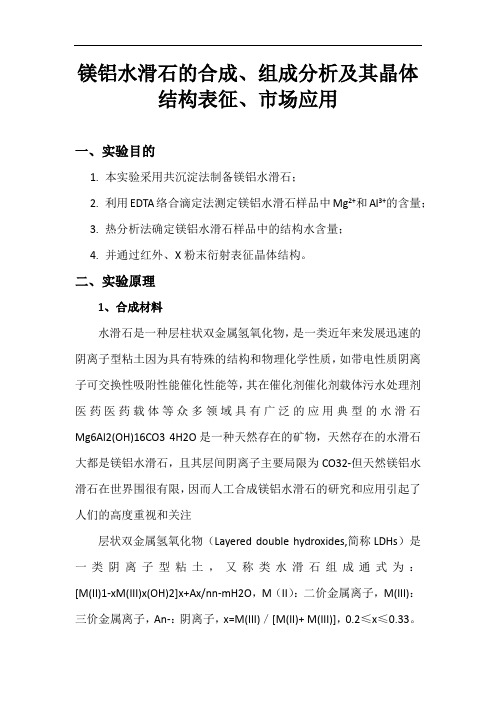 镁铝水滑石的合成、组成分析报告及其晶体结构表征、市场应用2