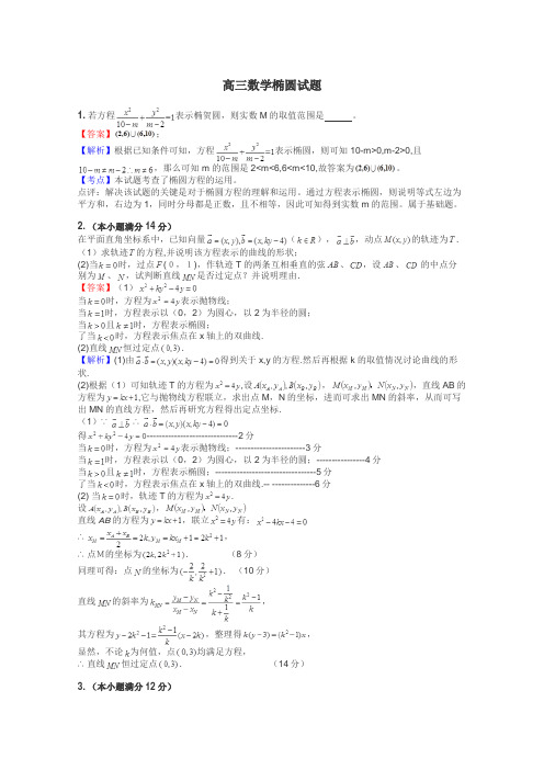 高三数学椭圆试题
