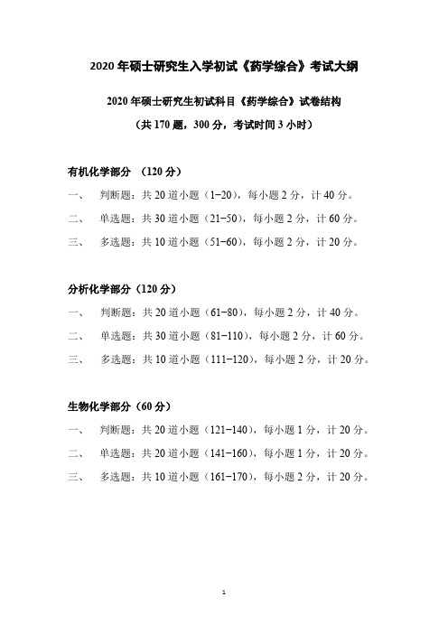 天津中医药大学药学综合2020年考研专业课初试大纲