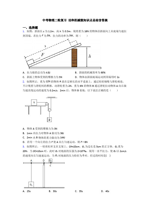 中考物理二轮复习 功和机械能知识点总结含答案