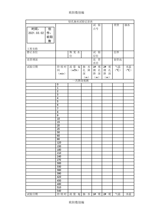 钻孔抽水试验记录表1之欧阳数创编