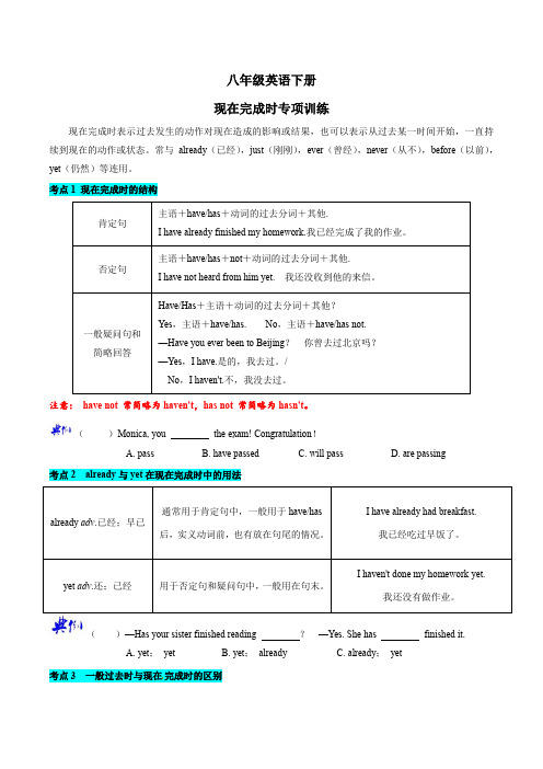 现在完成时专项学习练习2023-2024学年人教版八年级英语下册