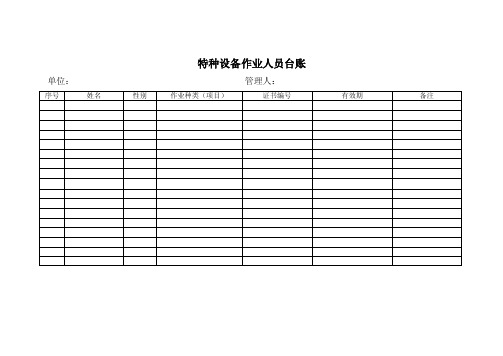 特种设备管理要求、台账