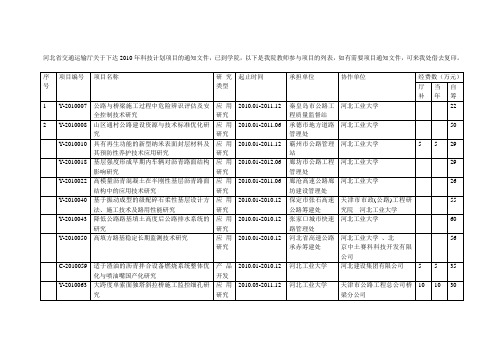 河北省交通运输厅10年科技计划项目