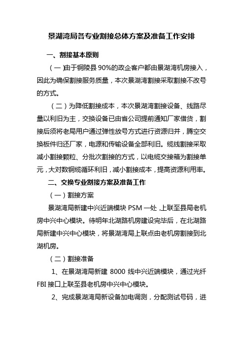 景湖湾局各专业割接总体方案及准备工作安排