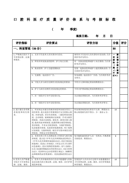 口腔科医疗质量评价体系与考核标准