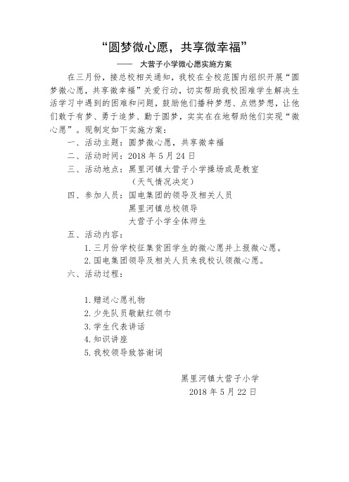 大营子小学微心愿活动方案