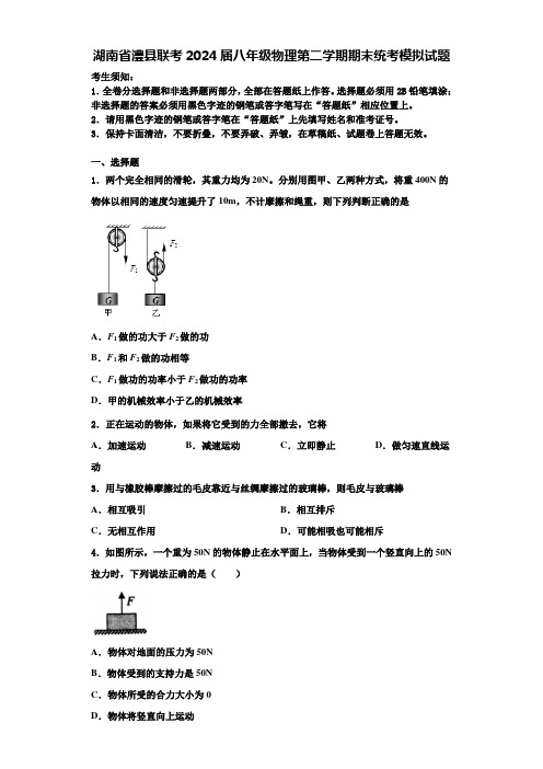 湖南省澧县联考2024届八年级物理第二学期期末统考模拟试题含解析