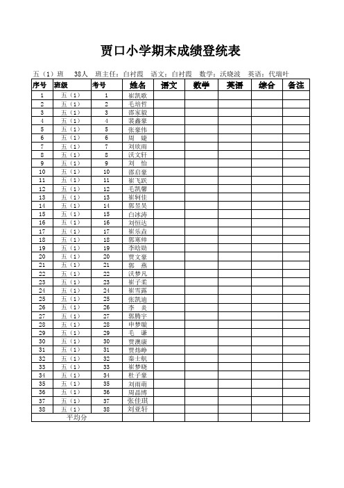 五1期末测试登统表