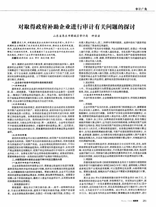 对取得政府补助企业进行审计有关问题的探讨