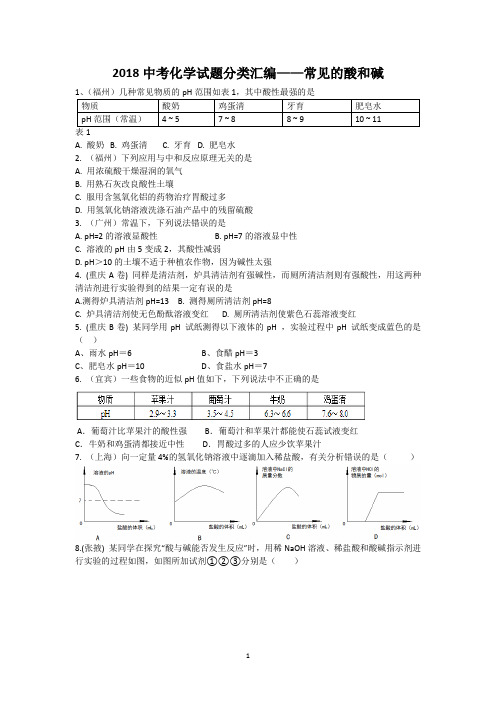 2018中考化学试题分类汇编及答案---酸碱盐