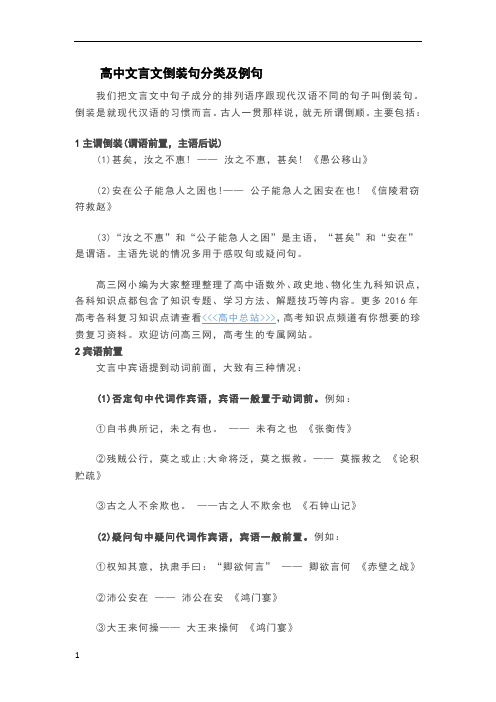 高中文言文倒装句分类及例句