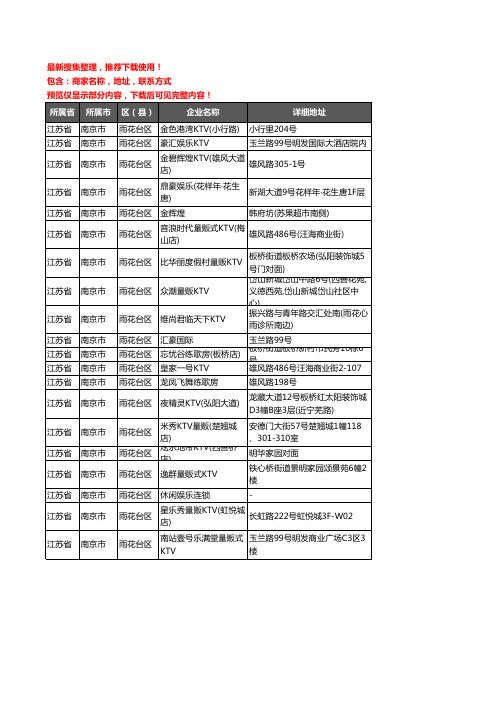 新版江苏省南京市雨花台区KTV企业公司商家户名录单联系方式地址大全20家