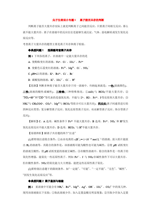 尖子生培训小专题6   离子能否共存的判断