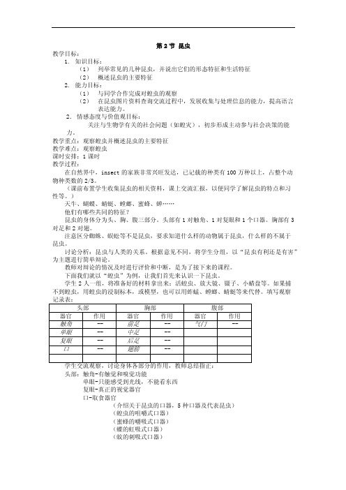 x年初中七年级生物下册复习教案《昆虫》（苏科版）