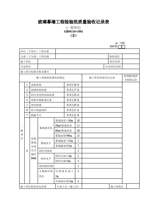 玻璃幕墙工程检验批质量验收记录1