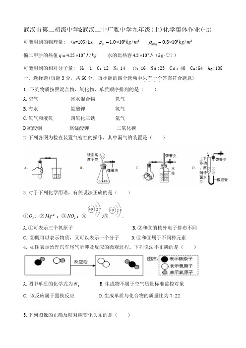 2020-2021武汉二中广雅九上化学第7次集体作业