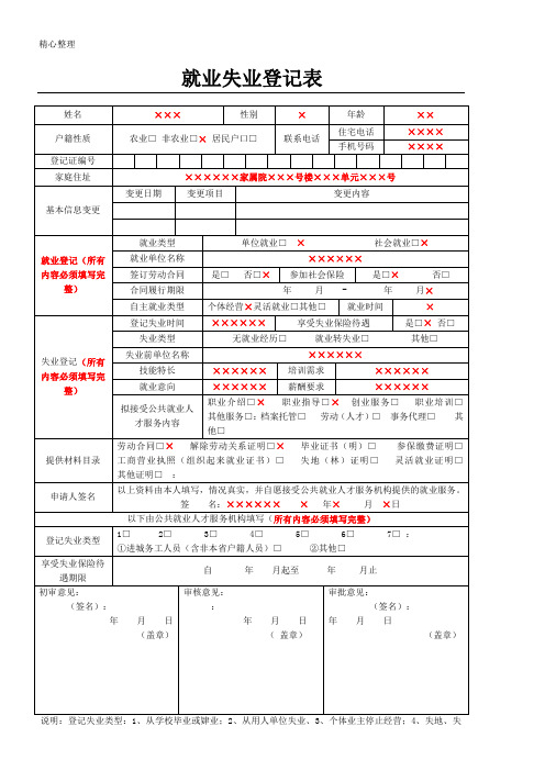 就业失业登记表格模板(模板)