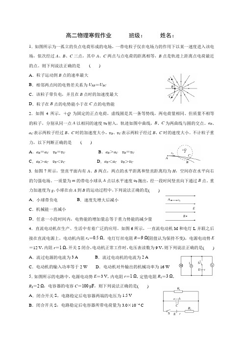 浙江省桐庐分水高级中学2020-2021学年高二物理寒假作业（无答案）