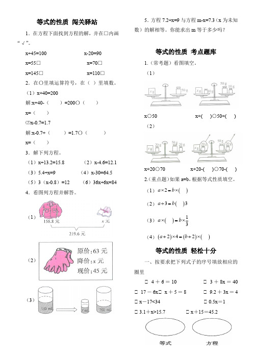 等式的性质  小学5年级数学练习