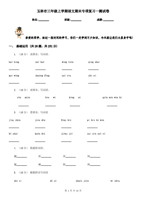 玉林市三年级上学期语文期末专项复习一测试卷