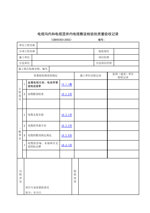 【管理精品】电缆沟内和电缆竖井内电缆敷设检验批质量验收记录