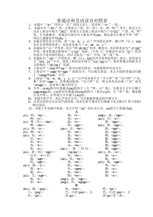 普通话和吴语读音对照表