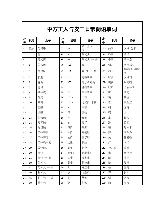 中方工人与安工日常葡语单词