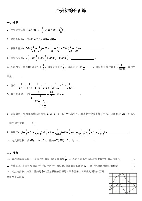 六年级下册数学试题小升初综合训练人教新课标