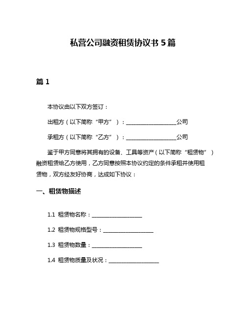 私营公司融资租赁协议书5篇