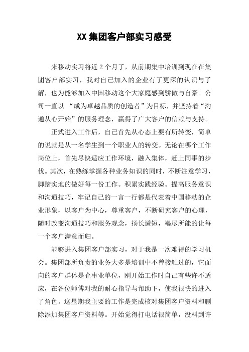 XX集团客户部实习感受