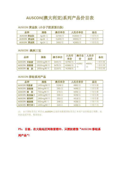 AUSCON系列产品最终价格表