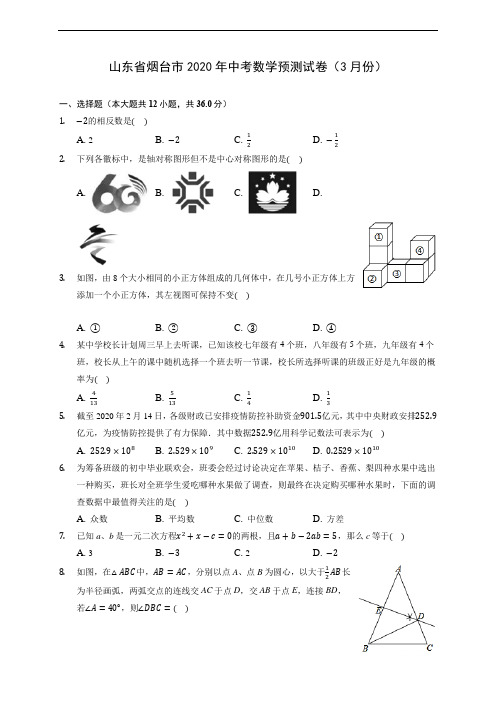 山东省烟台市2020年中考数学预测试卷(3月份)(含答案解析)