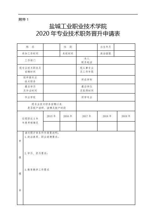 业职业技术学院2020年专业技术职务晋升申请表