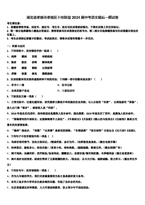 湖北省孝感市孝南区十校联谊2024届中考语文最后一模试卷含解析