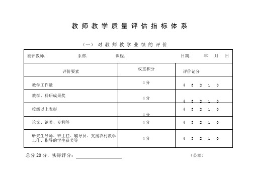 教师教学质量评价指标体系积分表