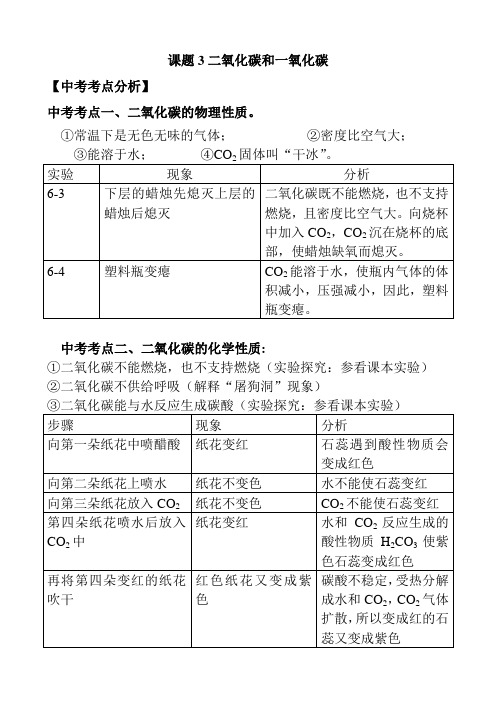 人教版九年级化学6.3《二氧化碳和一氧化碳》中考考点分析及例题解析与点评