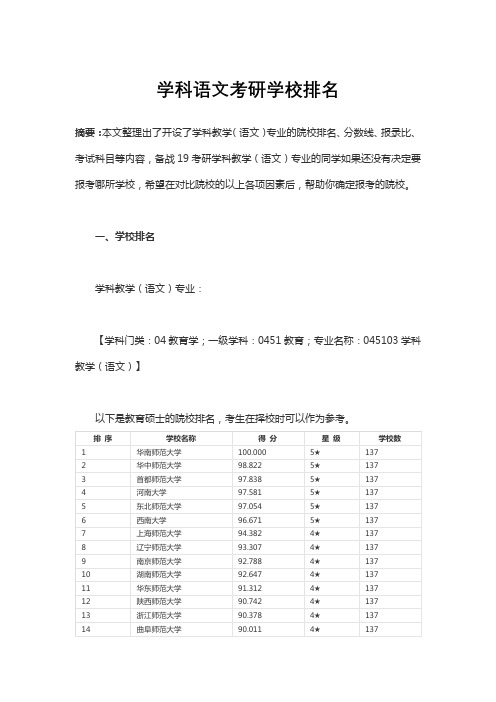 学科语文考研学校排名