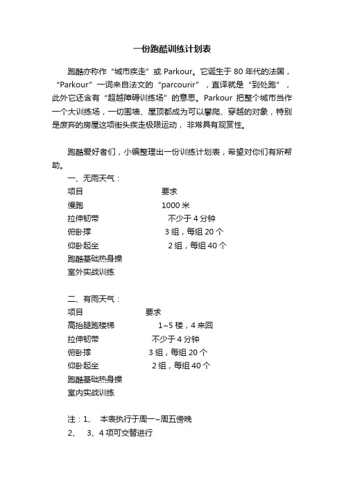 一份跑酷训练计划表