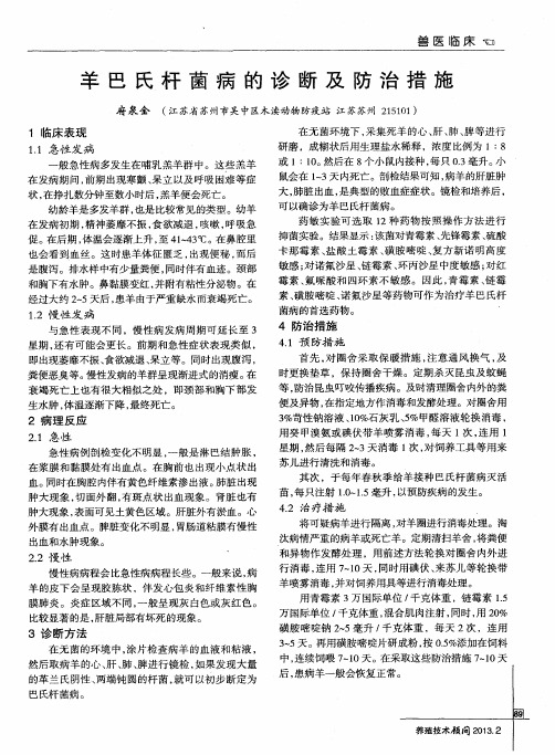 羊巴氏杆菌病的诊断及防治措施