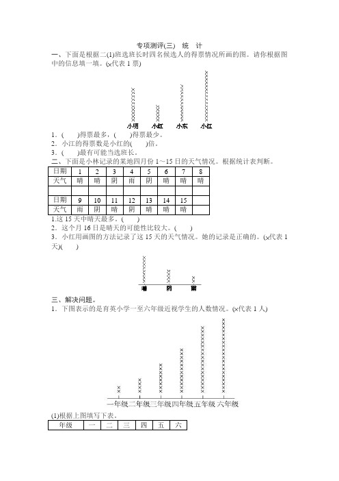 2017年春新北师大版小学三年级数学下册专项测评(三)统计试卷及答案