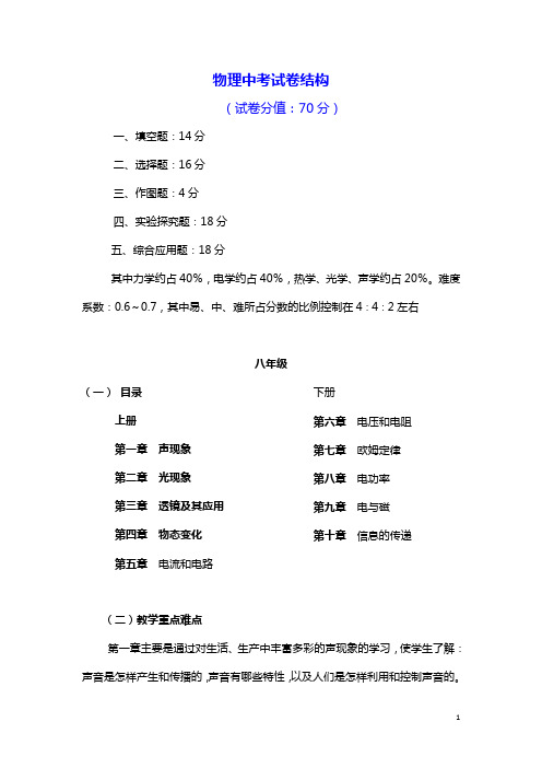 2019年物理物理中考试卷结构分析