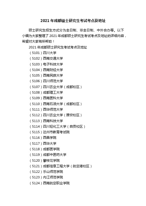 2021年成都硕士研究生考试考点及地址