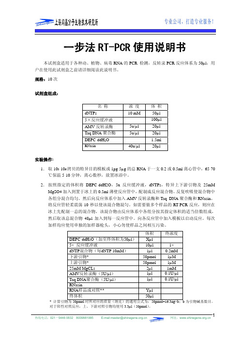 一步法 RT-PCR 说明书